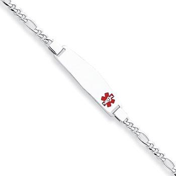 Medical ID Bracelet - Sterling Silver Rhodium - 4mm Figaro Chain Width - Engravable on the front and back - Size 7" (Teen - Adult) - BEST SELLER