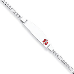 Medical ID Bracelet - Sterling Silver Rhodium - 4mm Figaro Chain Width - Engravable on the front and back - Size 7