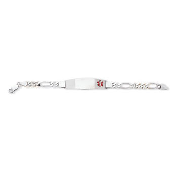 Medical ID Bracelet - Sterling Silver Rhodium - Extra Large 6mm Figaro Chain Width - Engravable on the front and back - Size 7" (Teen - Adult) - BEST SELLER