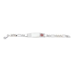 Medical ID Bracelet - Sterling Silver Rhodium - Extra Large 6mm Figaro Chain Width - Engravable on the front and back - Size 7