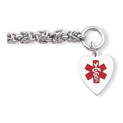 Heart Tag Medical ID Bracelet - Sterling Silver - 6mm Chain Width - Toggle Clasp - Engravable on the front and back - Size 7.75