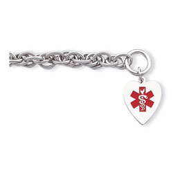 Heart Tag Medical ID Bracelet - Sterling Silver - 8mm Chain Width - Toggle Clasp - Engravable on the front and back - Size 7.75