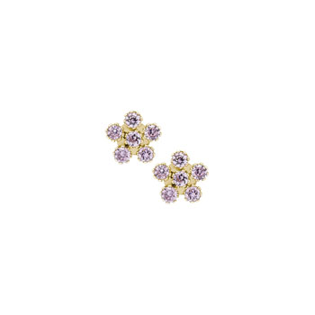 Girls Elegant Flower Girl Keepsakes™ - Purple Cubic Zirconia (CZ) 14K Yellow Gold Screw Back Flower Earrings for Baby, Toddler, and Child - Safety threaded screw back post - BEST SELLER