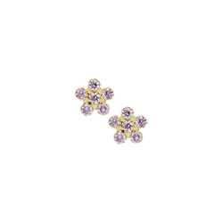 Girls Elegant Flower Girl Keepsakes™ - Purple Cubic Zirconia (CZ) 14K Yellow Gold Screw Back Flower Earrings for Baby, Toddler, and Child - Safety threaded screw back post - BEST SELLER/