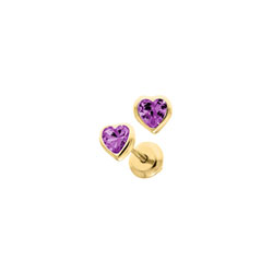 Heart February Birthstone 14K Yellow Gold CZ Screw Back Earrings for Babies & Toddlers - Heart CZ Amethyst Birthstone - Safety threaded screw back post - BEST SELLER/