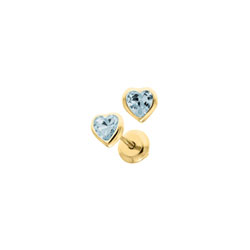 Heart March Birthstone 14K Yellow Gold CZ Screw Back Earrings for Babies & Toddlers - Heart CZ Aquamarine Birthstone - Safety threaded screw back post - BEST SELLER/