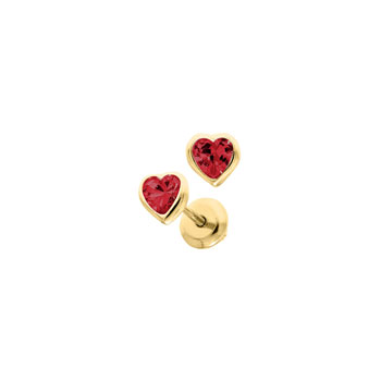 Heart July Birthstone 14K Yellow Gold CZ Screw Back Earrings for Babies & Toddlers - Heart CZ Ruby Birthstone - Safety threaded screw back post - BEST SELLER