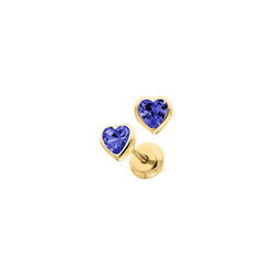 Heart September Birthstone 14K Yellow Gold CZ Screw Back Earrings for Babies & Toddlers - Heart CZ Blue Sapphire Birthstone - Safety threaded screw back post - BEST SELLER/