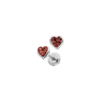 Heart January Birthstone Sterling Silver Rhodium CZ Screw Back Earrings for Babies & Toddlers - Heart CZ Garnet Birthstone - Safety threaded screw back post - BEST SELLER