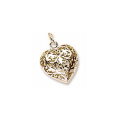 Rembrandt 14K Yellow Gold Filigree Heart (3-Dimensional) Charm – Add to a bracelet or necklace/