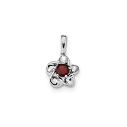 Girls Birthstone Flower Necklace - Genuine Garnet Birthstone/