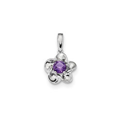Girls Birthstone Flower Necklace - Genuine Amethyst Birthstone/