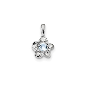 Girls Birthstone Flower Necklace - Genuine Aquamarine Birthstone