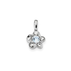 Girls Birthstone Flower Necklace - Genuine Aquamarine Birthstone/
