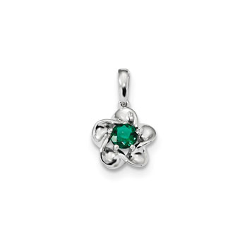 Girls Birthstone Flower Necklace - Created Emerald Birthstone