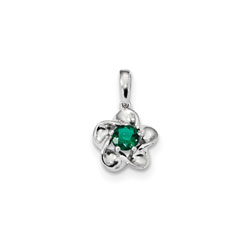 Girls Birthstone Flower Necklace - Created Emerald Birthstone/