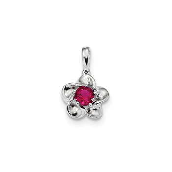 Girls Birthstone Flower Necklace - Created Ruby Birthstone