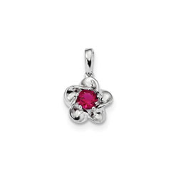Girls Birthstone Flower Necklace - Created Ruby Birthstone/