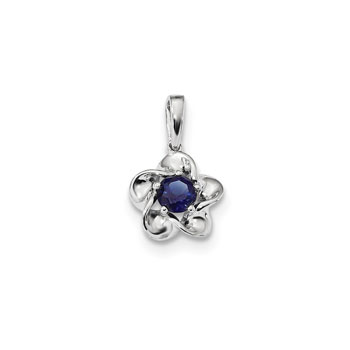 Girls Birthstone Flower Necklace - Created Blue Sapphire Birthstone