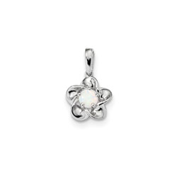 Girls Birthstone Flower Necklace - Created Opal Birthstone/