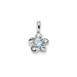 Girls Birthstone Flower Necklace - Genuine Blue Topaz Birthstone/