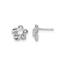 Girls Birthstone Flower Earrings - Genuine White Topaz Birthstone - Sterling Silver Rhodium - Push-back posts/