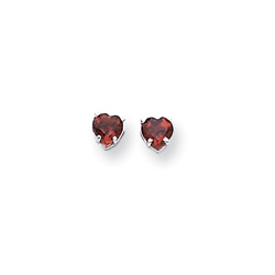 January Birthstone Girls Heart Earrings - Genuine Garnet - 14K White Gold - Push-Back Posts/