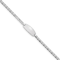 Engravable Oval ID Bracelet for Girls or Boys - Solid 14K White Gold - Anchor Link - Size 5.5