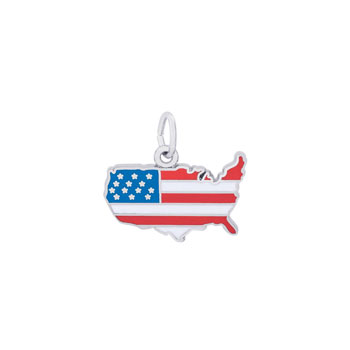 Rembrandt Sterling Silver United States Flag Map Charm – Engravable on back - Add to a bracelet or necklace
