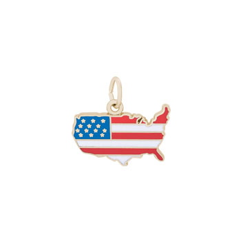 Rembrandt 10K Yellow Gold United States Flag Map Charm – Engravable on back - Add to a bracelet or necklace