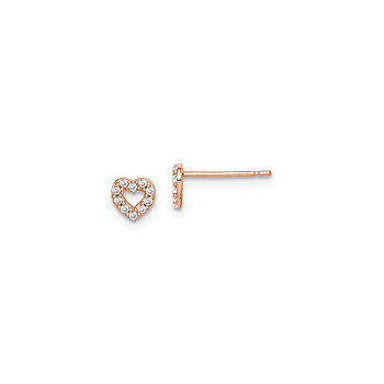 14K Rose Gold CZ Heart Earrings for Girls - Push-Back Posts - BEST SELLER