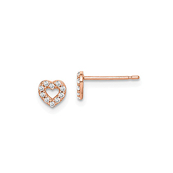 14K Rose Gold CZ Heart Earrings for Girls - Push-Back Posts - BEST SELLER/