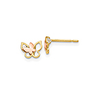 14K Yellow and Rose Gold CZ Butterfly Earrings for Girls - Push-Back Posts - BEST SELLER