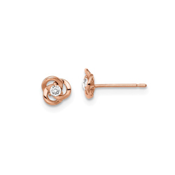 14K Rose Gold CZ Rose Earrings for Girls - Push-Back Posts - BEST SELLER/
