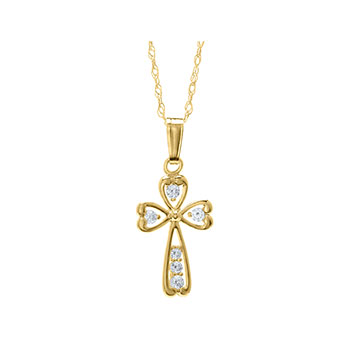 Christening / Baptism Favorite - Cubic Zirconia (CZ) Cross Christening / Baptism Necklace - 14K Yellow Gold  - 15" chain included - BEST SELLER