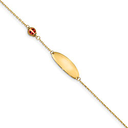 Gold Ladybug Girl Bracelet - Solid 14K Yellow Gold - Cable Chain - Size 5.5