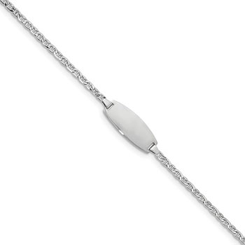 Girls White Gold ID Bracelet - 14K White Gold - Cable Chain - Size 5.5" (Toddler - 7 years) - BEST SELLER