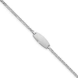 Girls White Gold ID Bracelet - 14K White Gold - Cable Chain - Size 5.5