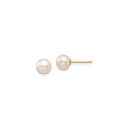 Girls White Freshwater Cultured Pearl Earrings - 14K Yellow Gold  -  Round 6 - 7mm/
