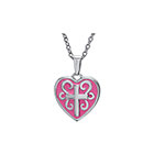 Little Girls Tiny Pink Heart Cross Pendant Necklace - Sterling Silver Rhodium