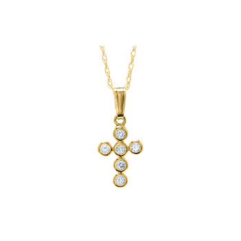 Cherished Keepsakes Christening Cross Necklace for Baby - Cubic Zirconia (CZ) Cross Christening / Baptism Necklace - 14K Yellow Gold  - 15" chain included - BEST SELLER
