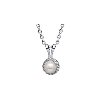 Little Girls Pearl Pendant Necklace - Freshwater Cultured Pearl Necklace - Sterling Silver Rhodium  - 15" chain included - BEST SELLER