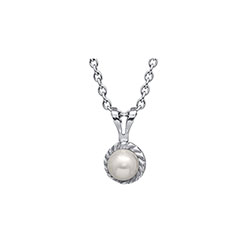 Little Girls Pearl Pendant Necklace - Freshwater Cultured Pearl Necklace - Sterling Silver Rhodium  - 15