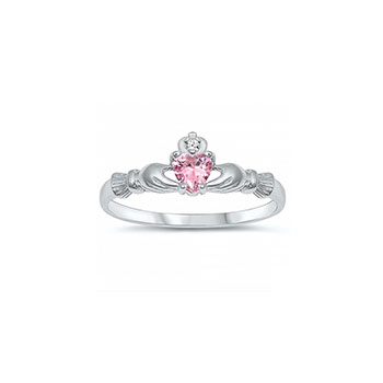Adorable Claddagh Baby Ring - Sterling Silver Rhodium - Light Pink Sapphire CZ - Size 1