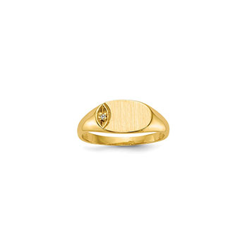 Engravable Signet Diamond Baby Ring - 14K Yellow Gold - Size 2