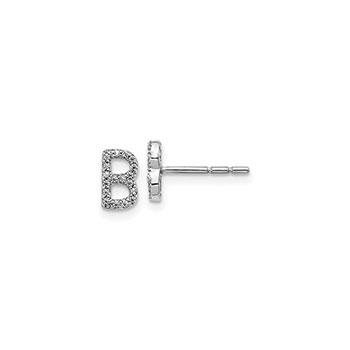 Child's Diamond Initial B Earrings - 14K White Gold