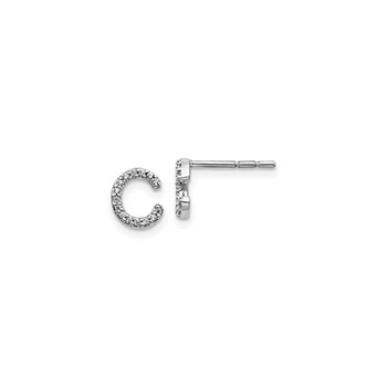 Child's Diamond Initial C Earrings - 14K White Gold