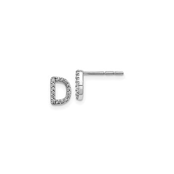 Child's Diamond Initial D Earrings - 14K White Gold