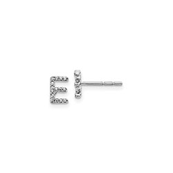 Child's Diamond Initial E Earrings - 14K White Gold/