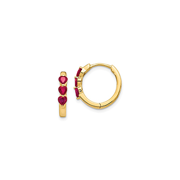 Beautiful Lab-Created Ruby 14K Yellow Gold Huggie Hoop Earrings for Girls
